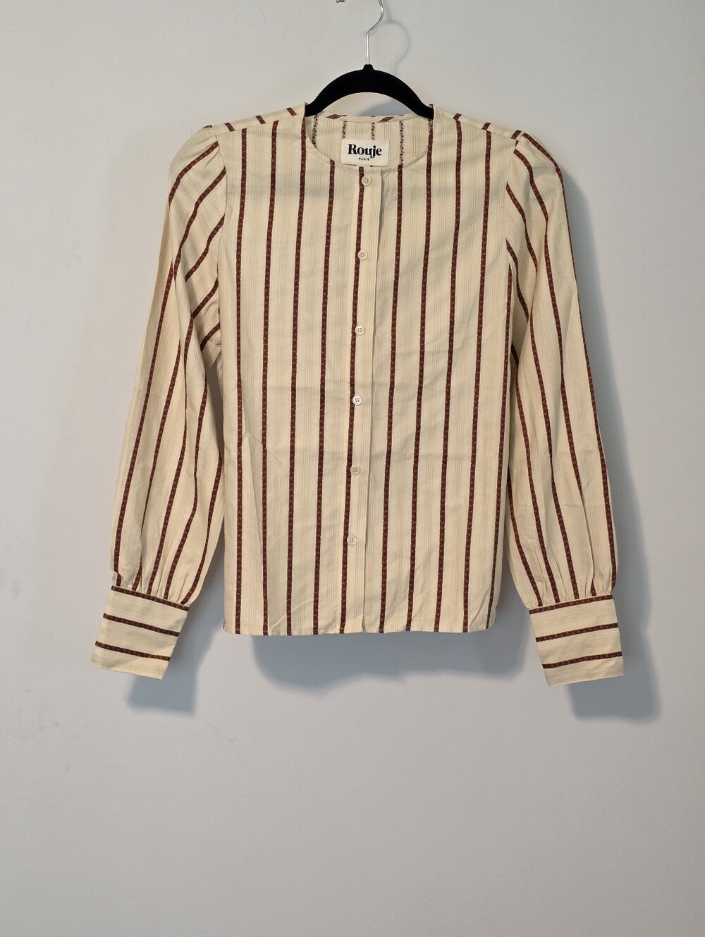Women's Blouse - Rouje French Romantic 100% Cotton Button Down Textured Size 36